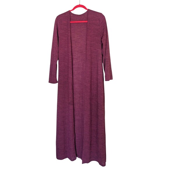 Plus Size XXL Plum Ribbed Knit Long Duster Cardigan Open Front Maxi Sweater - Picture 1 of 6